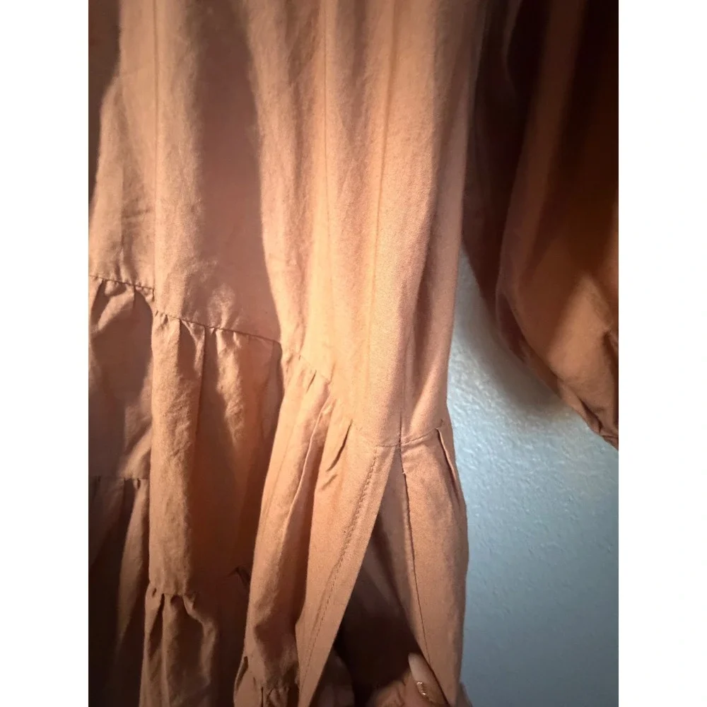 Free People Women Terracotta Tiered Button Down Mini Dress Balloon Sleeve Size M - Picture 5 of 9
